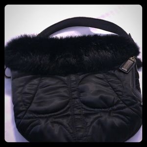 Coach quilted rabbit fur handbag